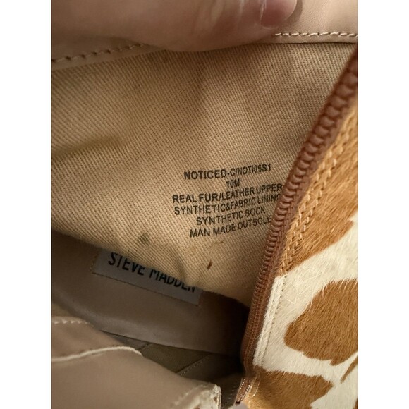 Steve Madden Cow Print Haircalf Leather Ankle Boots Pointed Toe Block Heel - Picture 9 of 12